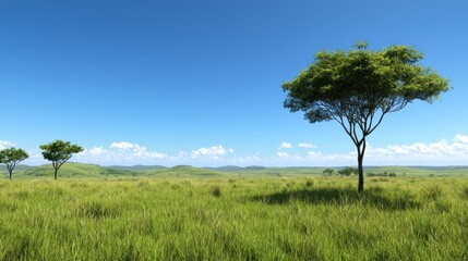 Obraz premium Serene grassy field with lone tree