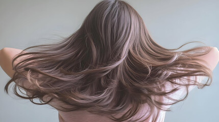 Obraz premium Woman Shakes Her Long, Flowing, Brown Hair Back and Forth Gracefully