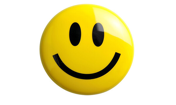 Naklejki Sunny Smiley Face: A cheerful, classic yellow smiley face with a simple, wide smile and two black eyes.  A universally understood symbol of happiness and positivity. 