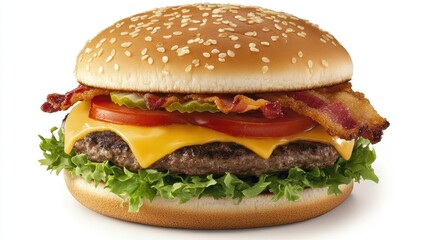 Delicious Cheeseburger with Bacon and Sesame Seed Bun