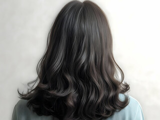 Obraz premium Woman with Long, Wavy, Dark Hair Shows Off Her Healthy, Shiny Tresses in Back View