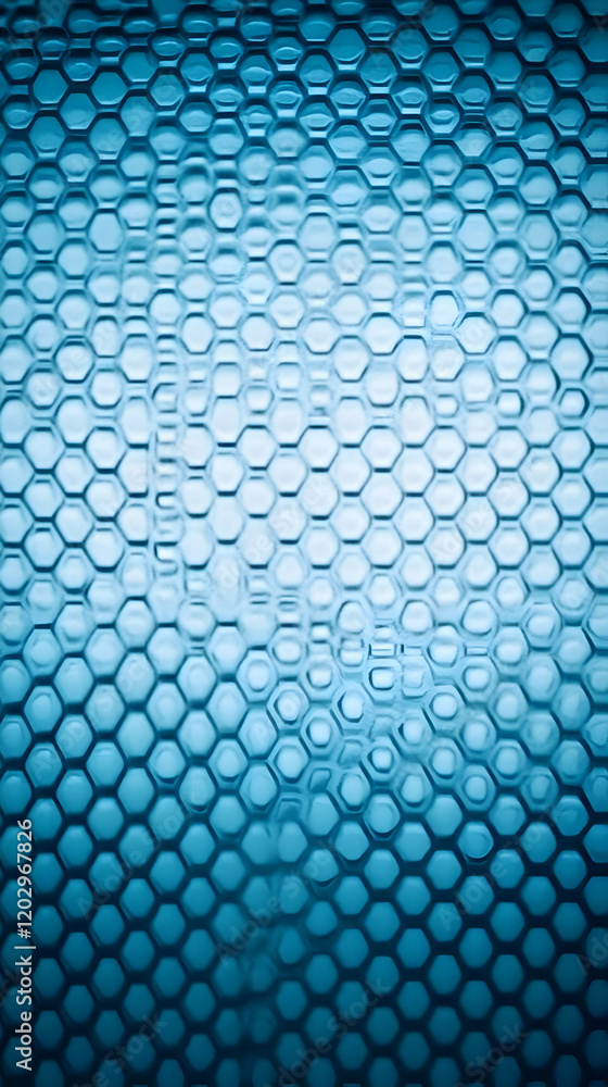Poster Blue Hexagonal Grid Pattern Creates a Textured Background with Geometric Shapes.