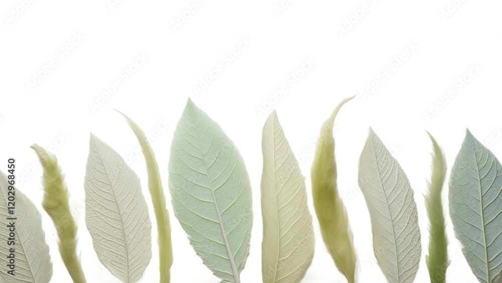 Poster a delicate row of leaves against a bright white background creating a soft and minimalist aesthetic 
