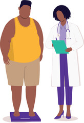 Obraz premium Overweight Black Man Having A Weight Loss Treatment With A Female Doctor.