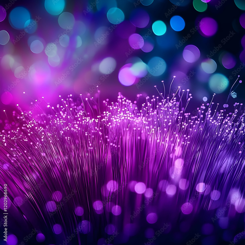 Poster fiber optic cables transmit data efficiently and securely with colorful bokeh background