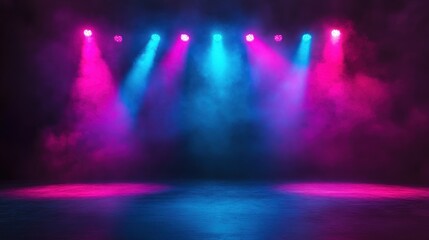 Neon Stage Lights in Smoky Atmosphere