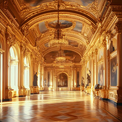 Obraz premium Opulent Golden Palace Interior Showcases Ornate Architecture and Artistic Decor Beautifully