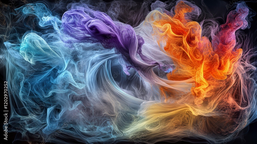 Poster dynamic abstract art representing beliefs in physical form digital canvas fluid design dark backgrou