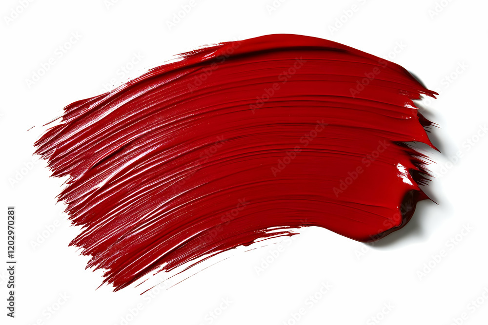 Poster red paint stroke creates a dynamic visual on white background with vivid texture and color
