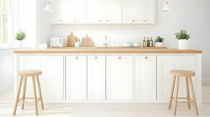 Modern Minimalist White Kitchen with Wooden Accents Bright and Airy with Natural Light