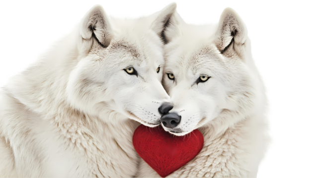 Arctic Wolves Romantic Couple Love Heart Winter Wildlife day red wolf bond cute white furry image   