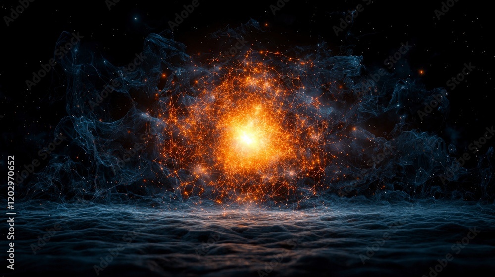 Poster communicating stars emitting light waves in cosmic explosion outer space digital art celestial envir