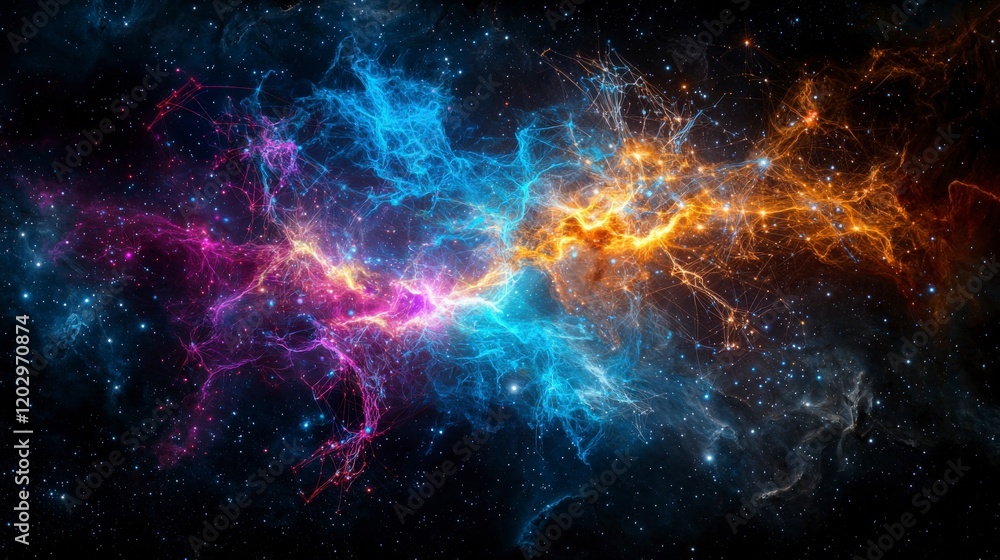 Poster Cosmic connection exploring living energy threads in space galaxy digital art universe abstract concept