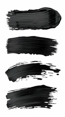 Four Black Paint Brush Strokes Create a Textured Background on White Canvas.