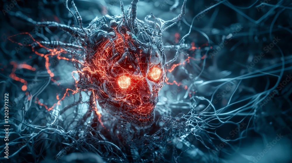 Poster exploring cybernetic tissue and biomechanical innovations in a futuristic sci-fi laboratory a digita