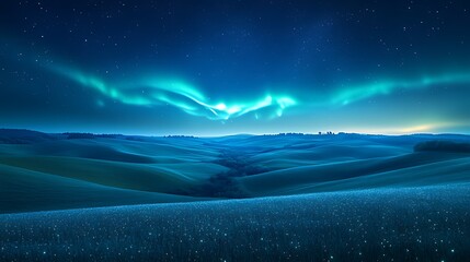 Fototapeta premium Aurora borealis over rolling hills at night