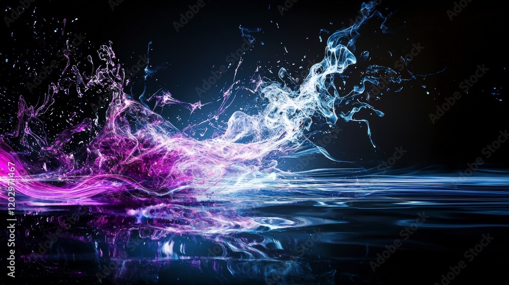 Fototapete dancing sound waves create vibrant splashes of color in water abstract art dark background conceptua