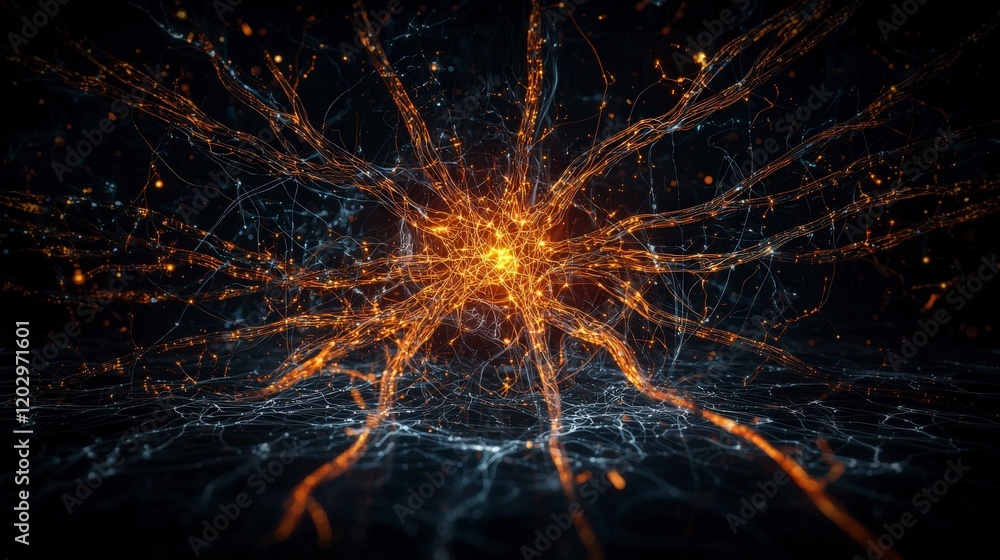 Poster Glowing nervous system visualization digital realm abstract art futuristic environment dynamic perspective neural concepts