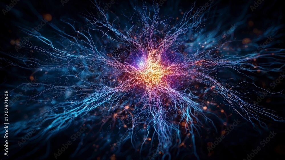 Poster Illuminating glowing nervous system visualization digital realm abstract art sci-fi environment close-up neuro-concept