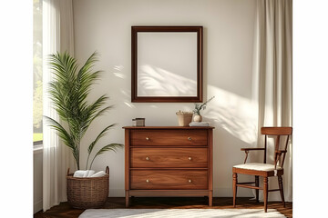 Modern Interior Design with Wooden Furniture Brightly Lit with Sunlight Through Sheer Curtains