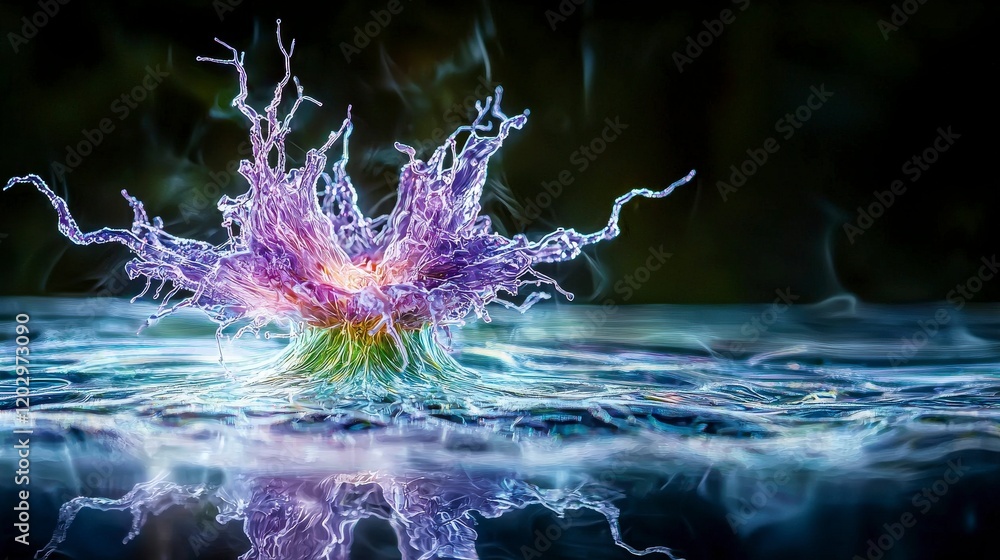 Aufkleber Energy burst creating forms in water abstract art surreal environment macro viewpoint life force concept