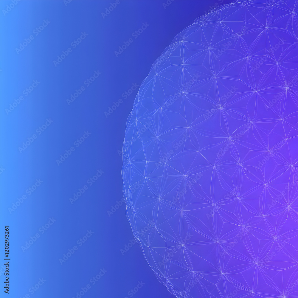 Poster abstract 3d sphere with geometric pattern creates a futuristic design on a blue gradient background