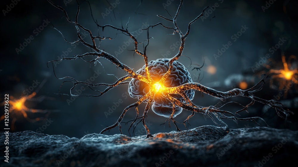 Poster Glowing neurons in action a sci-fi exploration of cellular life abstract environment artistic viewpoint