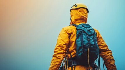 Climber Contemplating Misty Mountain Peak
