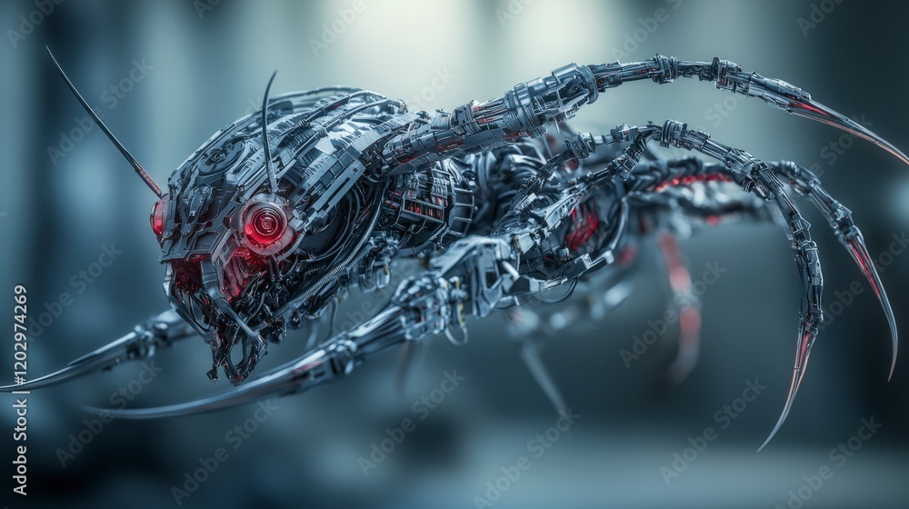 Poster futuristic hybrid insect creatures 3d render of sci-fi technology in close-up digital studio environ