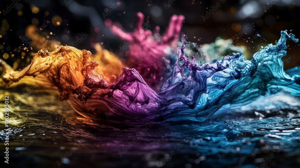 Poster Dynamic color waves of sound in motion abstract art vibrant environment close-up viewpoint conceptual visualization