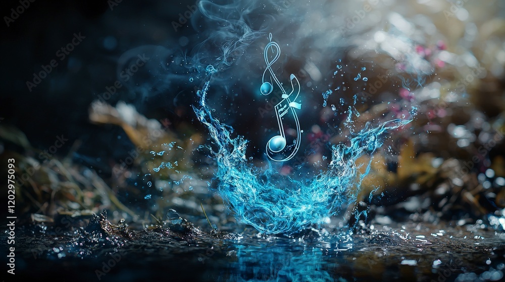 Poster floating melodies and tones in space enchanting soundscape dreamlike environment abstract viewpoint