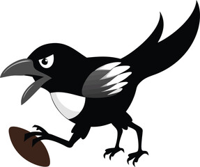 Dynamic Magpie Mascot Holding Football - Vector Graphic