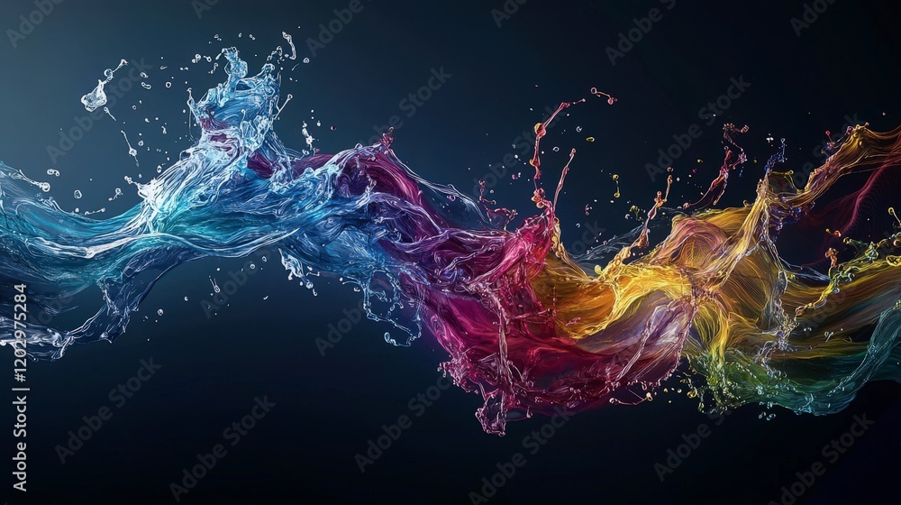 Poster Visual symphony sound waves transformed into colorful liquid art studio digital artwork abstract close-up creative expression