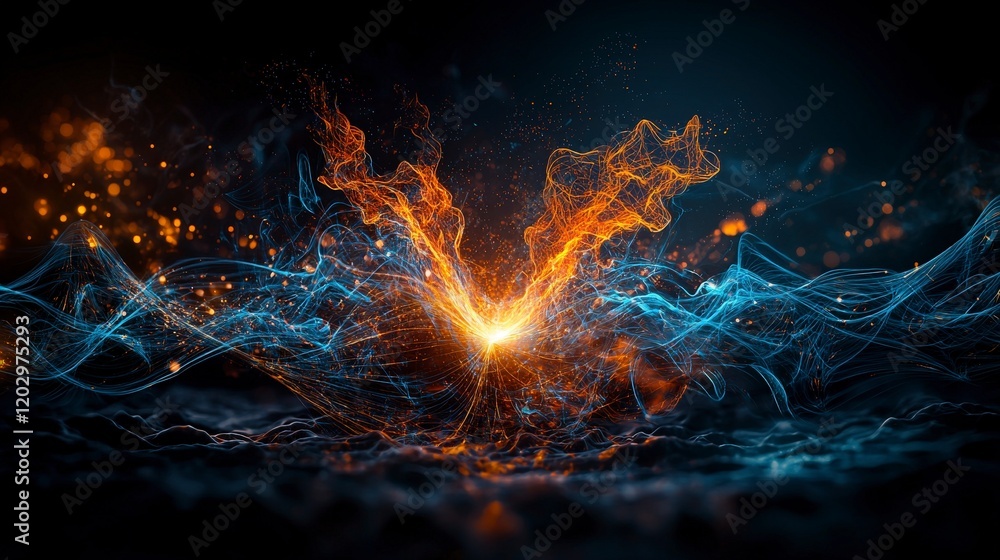 Poster Dynamic sound waves transformed into abstract shapes in a vibrant digital art environment - close-up visualization