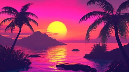 Vibrant Sunset Over Tropical Island Paradise