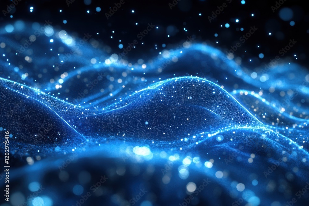 Poster blue wave of light surging through a dark background abstract design