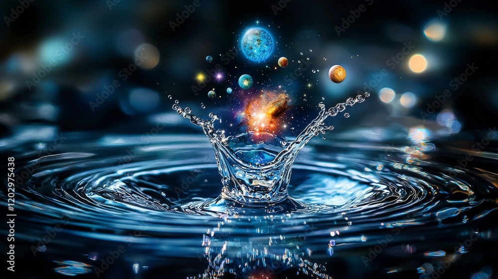 Aufkleber space inside a water droplet a universe captured in a splashing moment nature digital art underwater