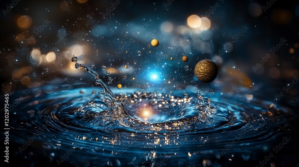 Poster Exploring the universe within a water droplet a cosmic journey through liquid worlds