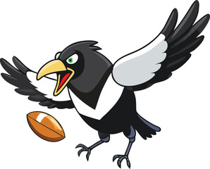 Black and White Magpie Playing Football - Vector Art