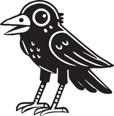 Crow vector illustration in black and white