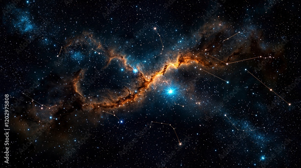 Aufkleber Celestial star paths create cosmic trails in the night sky astrophotography universe ethereal environment wide-angle view