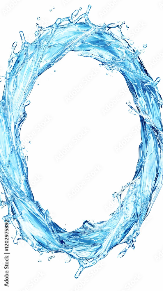Aufkleber dynamic water splash forms a circular frame against a white background