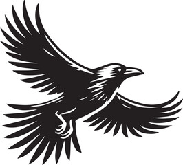 Crow vector illustration in black and white
