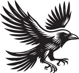 Crow vector illustration in black and white