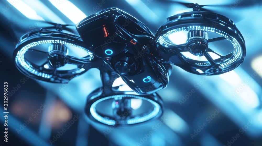 Aufkleber futuristic drone with luminous rotors and camera