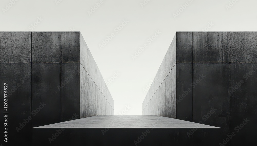 Poster minimalist architectural composition featuring geometric concrete structures with a smooth perspecti