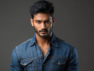 Fototapeta premium Man in denim shirt posing