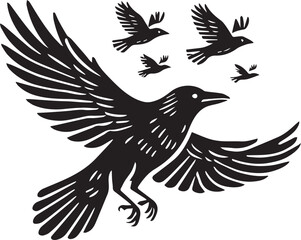 Crow vector illustration in black and white