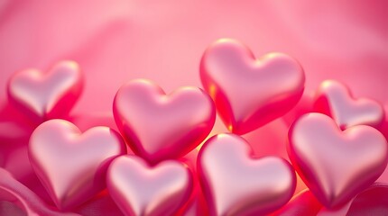 Obraz premium Valentine's Day. Holiday abstract pink Valentine background with satin hearts. Love concept
