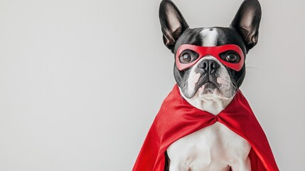 Dog in Superhero Costume with Cape and Mask